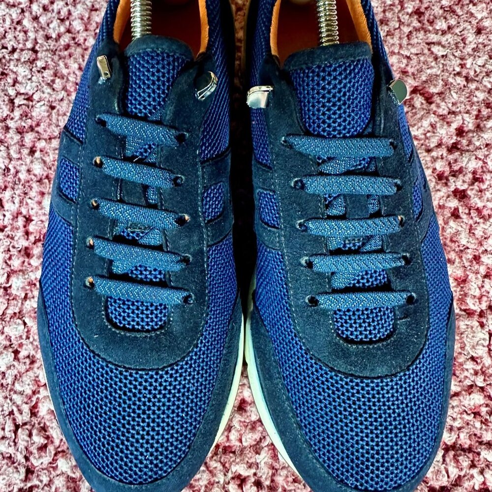 Hermès Starter Sneakers – Navy Blue, Yellow & Orange Leather Mesh Trainers S 40